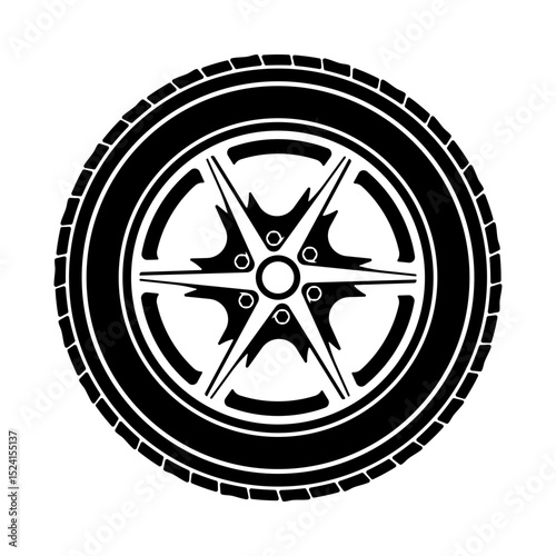 Simple black icon of a car wheel or tire with no background, suitable for automotive topics, signs, or instructions