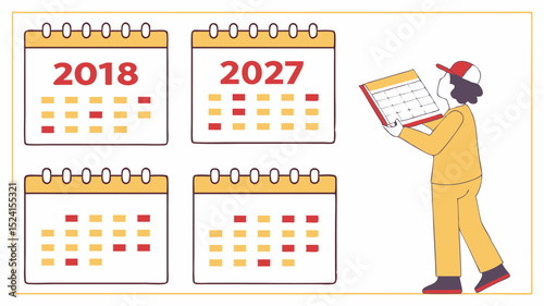 Ten Year Calendar Templates for 2018 Through 2020s Planning Vector Art
