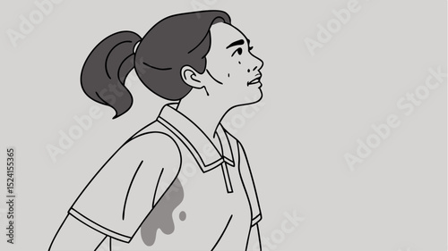 Young Woman Sweating Portrait Vector Art Authentic Natural Look Facial Expression Vector
