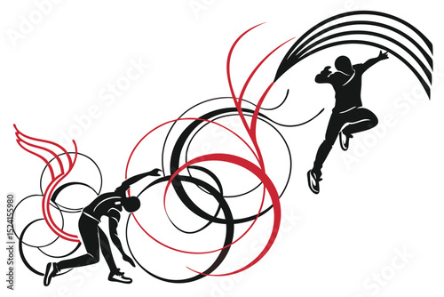 Vector illustration of parkour silhouettes in various dynamic poses