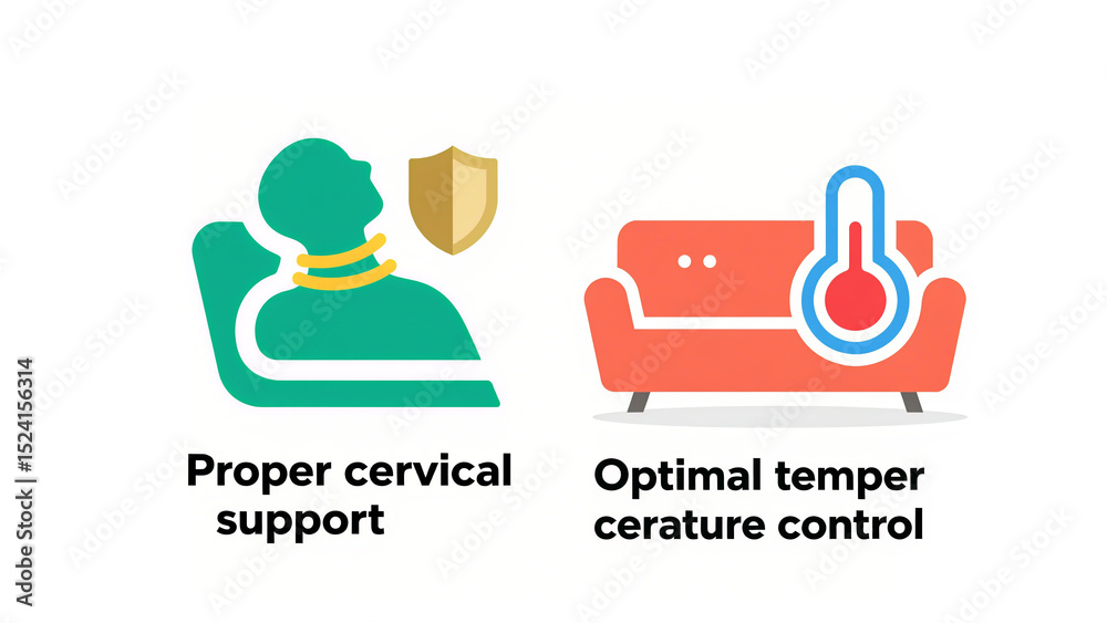 Fototapeta premium Neck support and temperature control icon, representing the concept of neck care and comfortable environment, suitable for home and office health product scenarios.