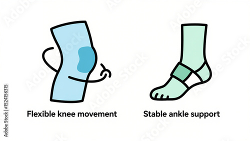Flexible knee joint and stable ankle support icon, with the concept of joint flexibility and ankle stability, suitable for sports protective equipment and rehabilitation product scenarios.