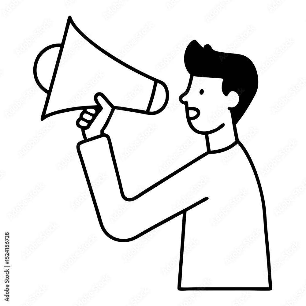 Fototapeta premium Man shouting through megaphone , black icon 