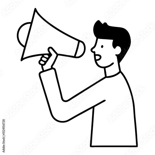 Man shouting through megaphone , black icon 