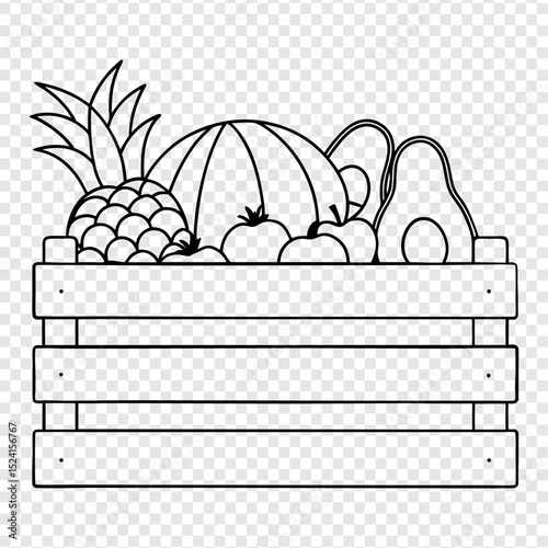 Fresh Fruits and Vegetables in Wooden Crate A Healthy Harvest Illustration