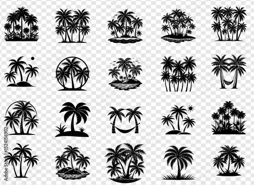 Collection of Tropical Palm Tree Silhouettes  Island Paradise Illustrations for Design Projects