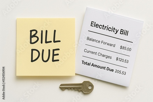 Electricity Bill Reminder with Key - Financial Planning and Budgeting Concept