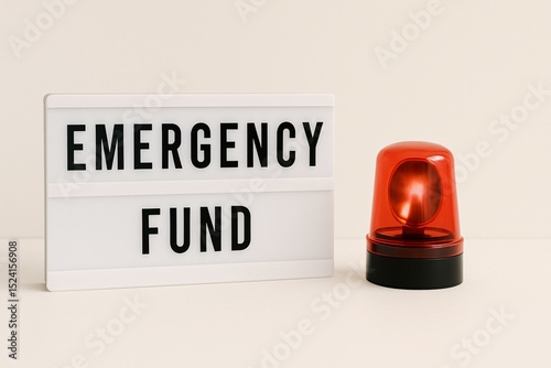 Emergency Fund Concept with Lightbox Sign and Red Alarm for Financial Security