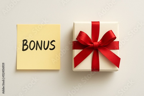 Financial Bonus Concept with Gift Box and Note Displayed on Minimalist Background