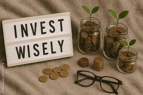 Invest Wisely: Conceptual Image of Financial Growth with Coins and Plants