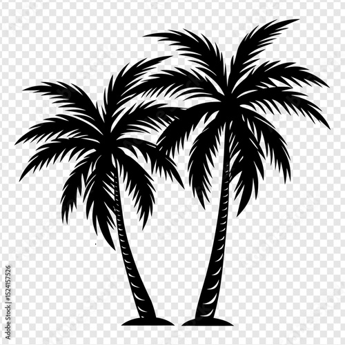 Silhouette of Two Majestic Palm Trees Tropical Paradise Illustration