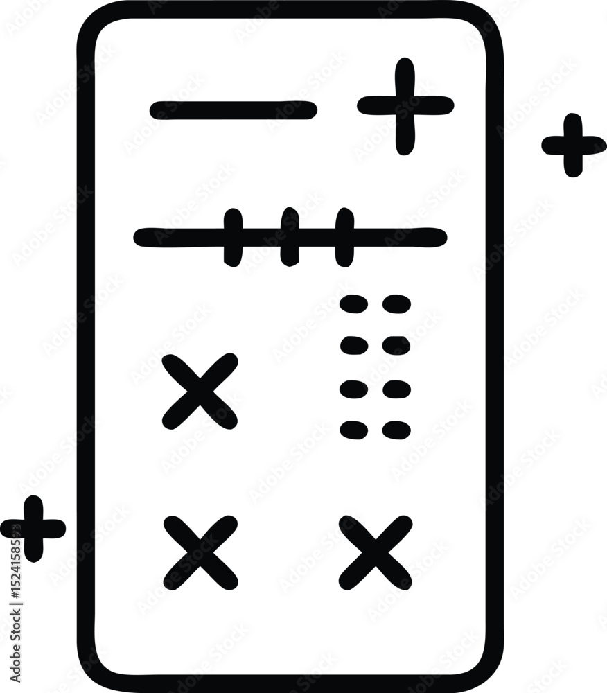 Fototapeta premium Line art calculator icon with math symbols isolated on white background