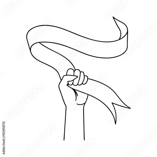 A clenched fist holding a long line drawing banner