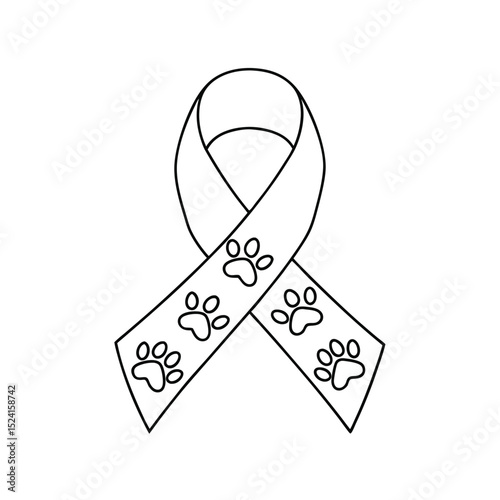 Awareness ribbon line drawing pet paw prints support