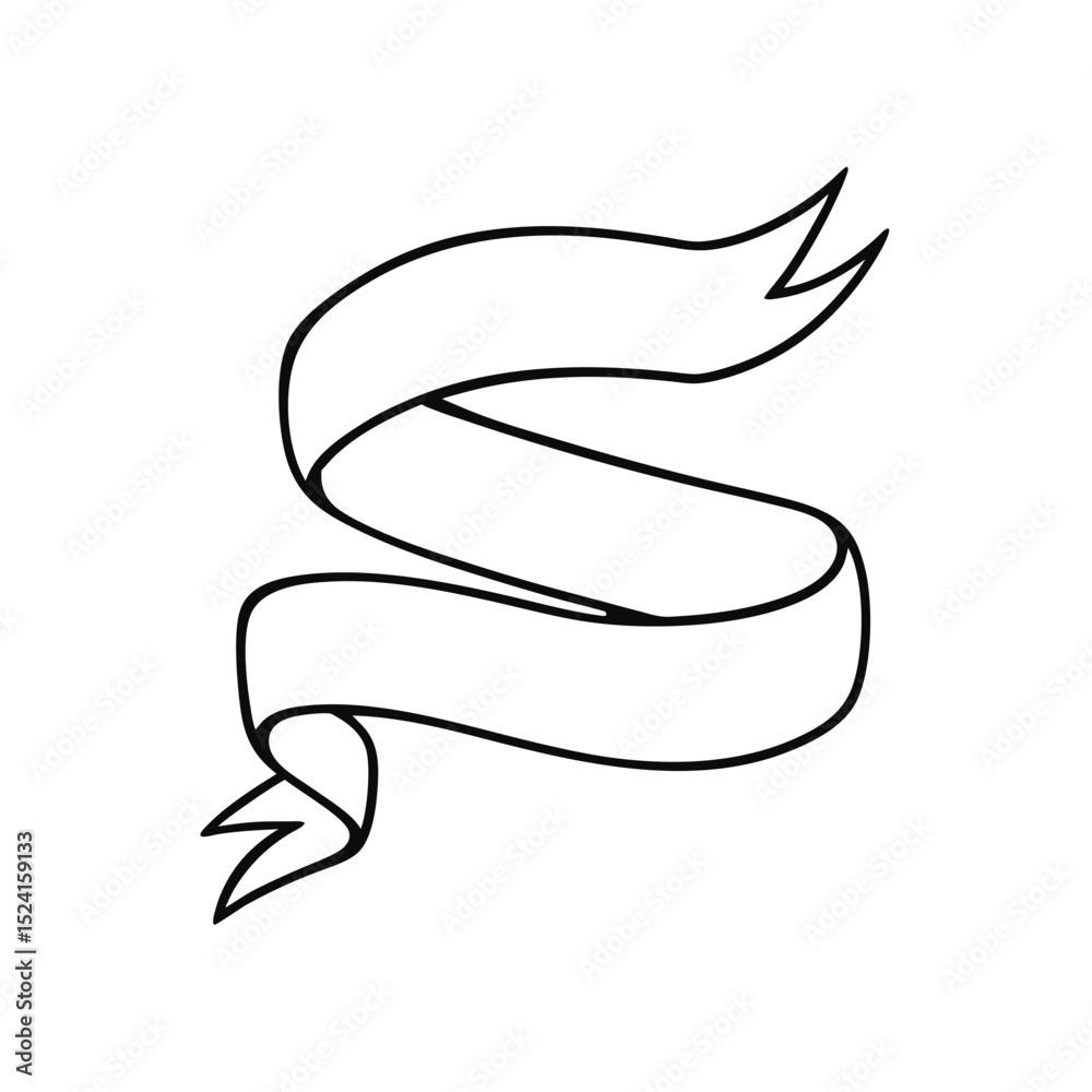 Simple line drawing of a decorative ribbon banner Simple line drawing of a decorative ribbon banner
