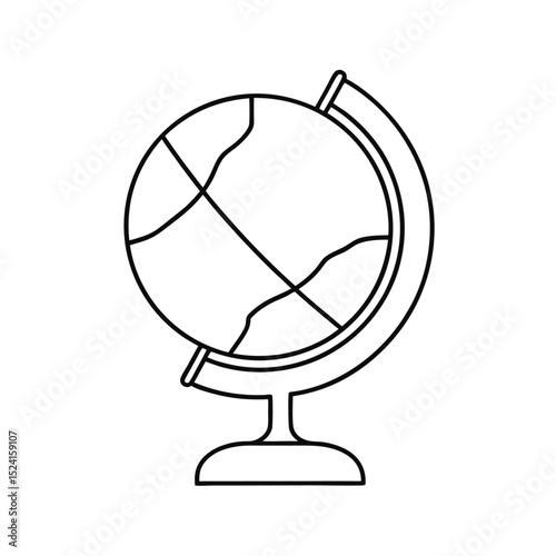 Simple line drawing of a world globe on stand