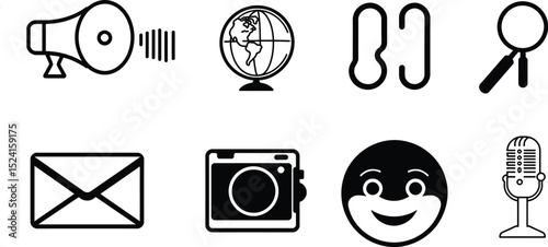 icon set Collection Of Simple Black And White Line Icons Representing Various Communication Tools