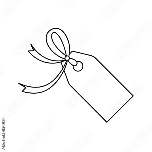 Gift tag line drawing with ribbon bow simple design