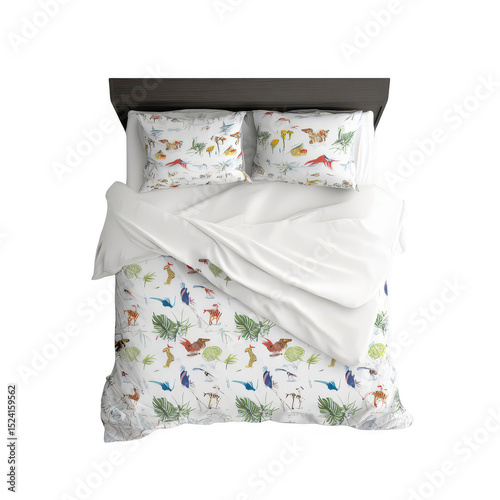 Stylish and Cozy Bed Linen Design Featuring Colorful Animal Prints and Nature Motifs for a Vibrant Bedroom Atmosphere