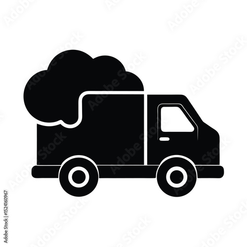Black and white cloud delivery truck illustration delivering goods and packages concept