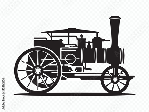 Retro steam engine drawing in black and white Vector