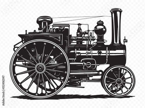Detailed retro steam tractor engraving style Vector