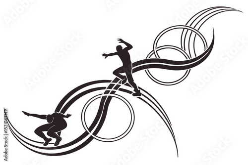 Vector illustration of parkour silhouettes in various dynamic poses