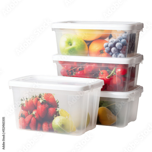 Fresh Fruits and Vegetables in Transparent Storage Containers for Organized Kitchen and Efficient Meal Prep