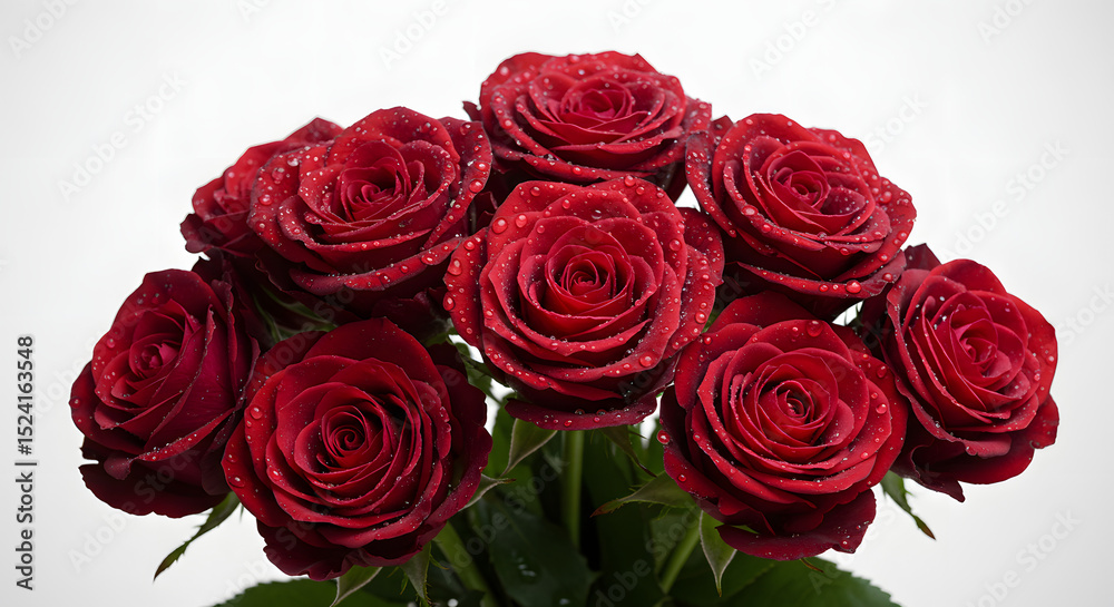 Obraz premium 深紅のバラ束 輝く水滴 鮮やか写真. AI Generated