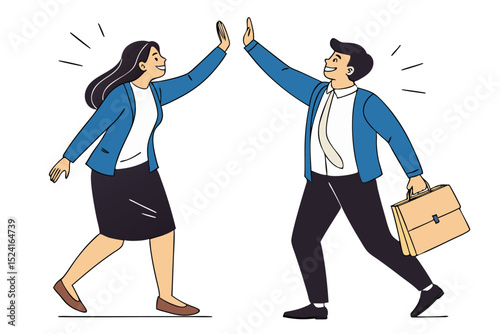 Cartoon vector illustration of business people in a hurry, with a diverse team of men and women walking in silhouette