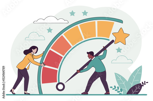Silhouettes of a man and woman with business and travel concepts in a vector illustration