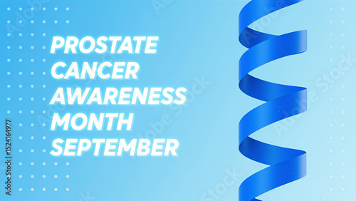 Spiral Blue Ribbon and Prostate Cancer Month Text, Prostate Cancer Awareness and Disease Science Popularization Concept, suitable for public welfare activities and health promotion scenarios.