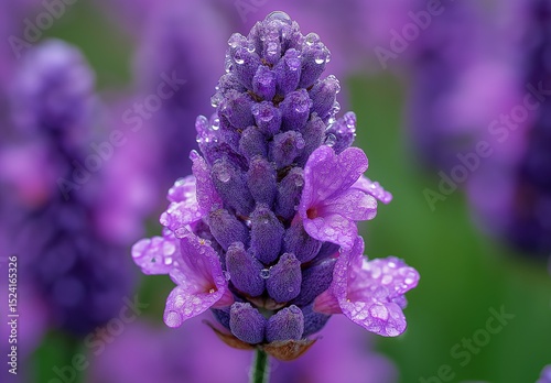 Close-up of lavender flower on blurred background.