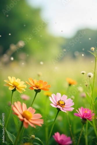 A gentle breeze playfully dances through a field of wildflowers, causing them to sway and bend rhythmically The scene captures the delicate interaction between nature's elements , delicate, wind