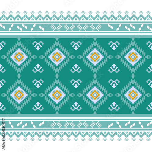 Geometric ethnic pattern colorful design vector for woven textile printing, Blue-green Native American tribal fabric, weaving boho indian, tile, carpet, embroidery, illustrations, cards, picture books