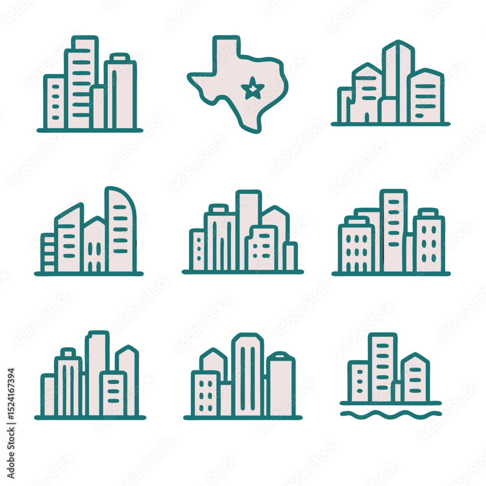 Obraz premium Houston skyline a line drawing depiction of texas cities.