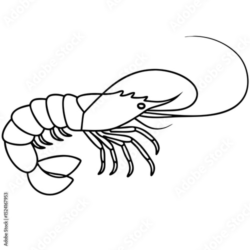 Detailed lobster illustration, underwater creature with segmented body and powerful claws. This exquisite crustacean drawing showcases intricate details perfect for seafood restaurant menus,