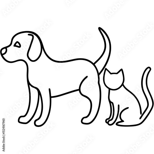Adorable dog and cat pets for adoption. Pet adoption includes friendly labrador retriever canine and domestic shorthair feline. Illustration perfect for pet adoption posters and websites.