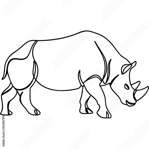 Powerful rhino line art drawing. Single line illustration depicts charging rhino. This powerful image is perfect for nature documentaries and wildlife conservation projects.