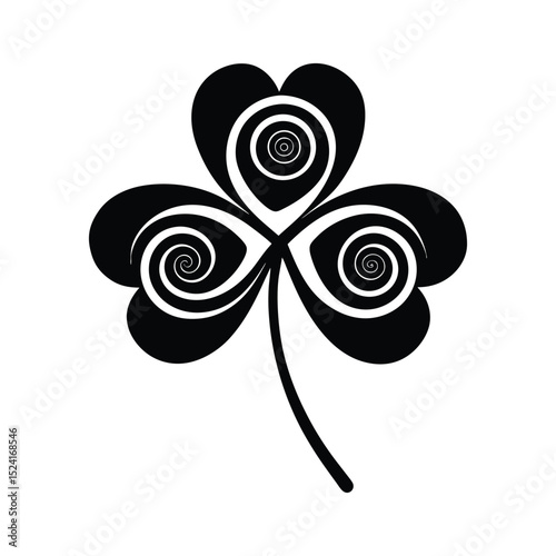 Abstract black and white shamrock design with swirls for st patricks day celebration