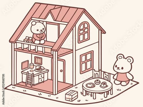 Miniature World – Dollhouse and Wooden Toy Vector Scene