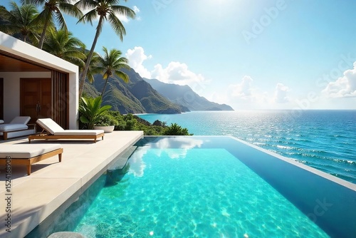 Sun-drenched private villa with infinity pool overlooking a breathtaking ocean vista Perfect for a luxurious escape and ultimate relaxation Imagine yourself here , view, paradise, calm