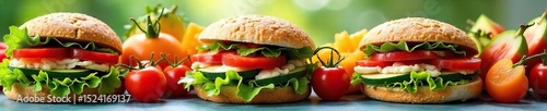 A vibrant spread of fresh salad, sandwiches, and fruit for a healthy and delicious lunch Perfect for office lunches, picnics, or casual gatherings , summer, yummy