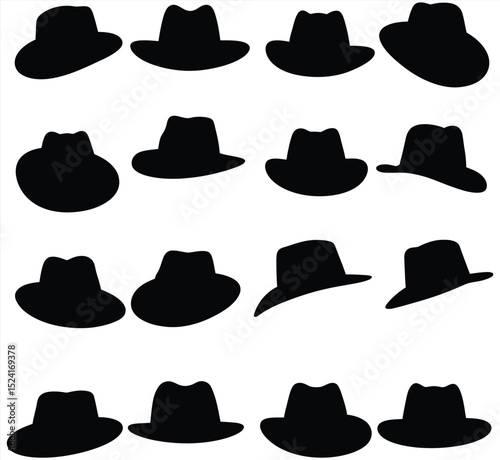 Elegant vector collection of classic fedora and trilby hats, featuring diverse silhouettes and outline designs. This illustration set is perfect for gentleman's fashion, vintage and lifestyle.