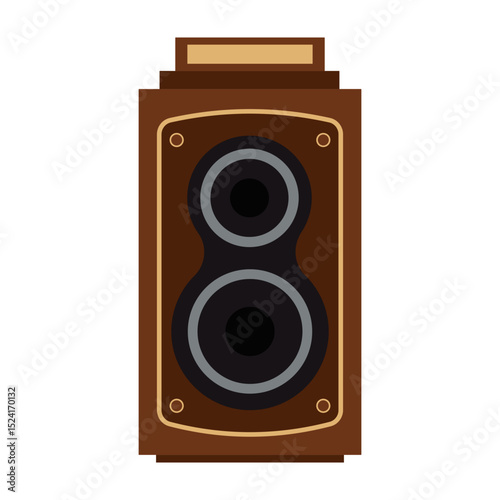 Collection of vintage audio and video devices in flat style