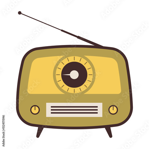 Collection of vintage audio and video devices in flat style