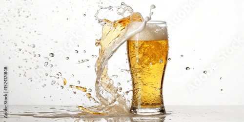 beer glass with splash isolated on transparent background cutout