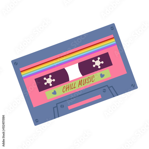 Collection of vintage audio and video devices in flat style