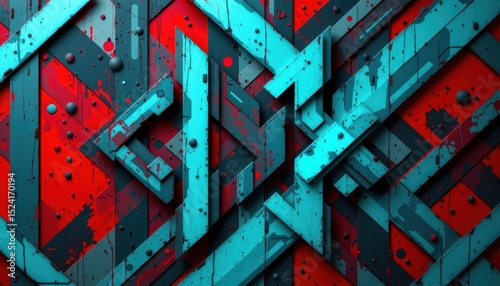 modern geometric pattern in an abstract style on a bold red background. the contrast is intense and dramatic, creating a sense of passion and intensity
