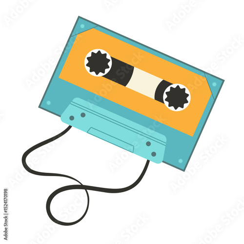 Collection of vintage audio and video devices in flat style